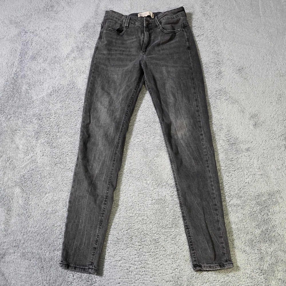 Zara Womens 4 Skinny Jeans Black Z1975 Denim Mid‎ Rise Faded Washed Slim Fit